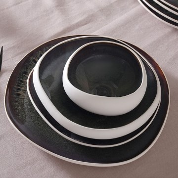 55 dalių valgomojo indų rinkinys — balta/juoda/akmens masė
