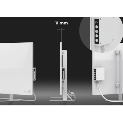 AENO - Išmanioji elektrinė infraraudonųjų spindulių panelė su LED ekranu 700 W laikmatis/termostatas IP44 Wi‑Fi balta