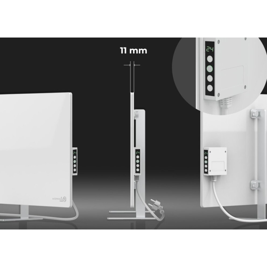 AENO - Išmanioji elektrinė infraraudonųjų spindulių panelė su LED ekranu 700 W laikmatis/termostatas IP44 Wi‑Fi balta