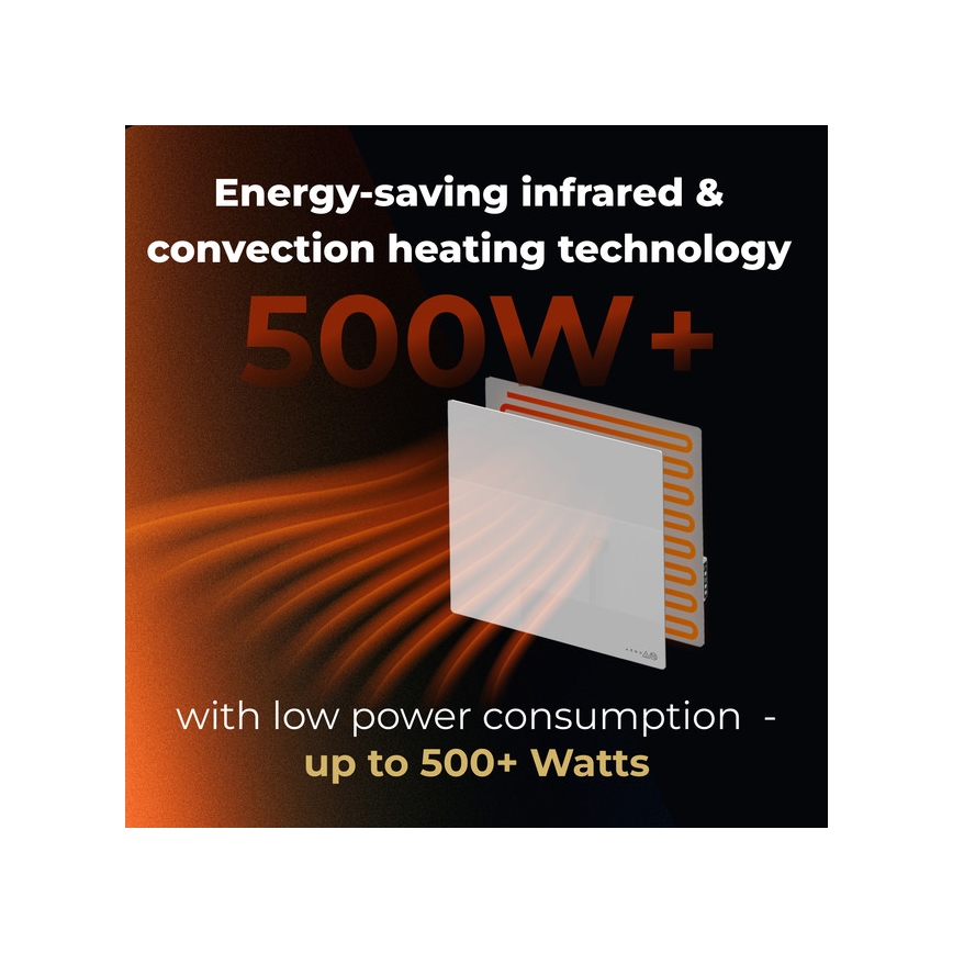 AENO - Išmanusis elektrinis infraraudonųjų spindulių panelis 500 W laikmatis/termostatas Wi‑Fi, baltas