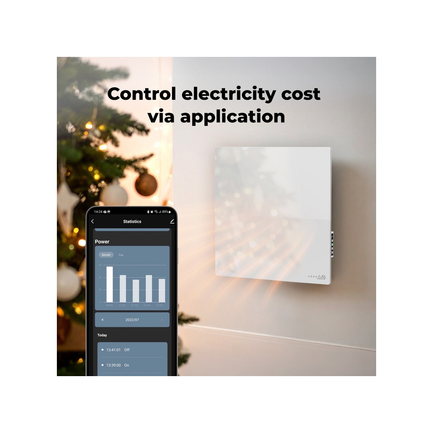 AENO - Išmanusis elektrinis infraraudonųjų spindulių panelis 500 W laikmatis/termostatas Wi‑Fi, baltas