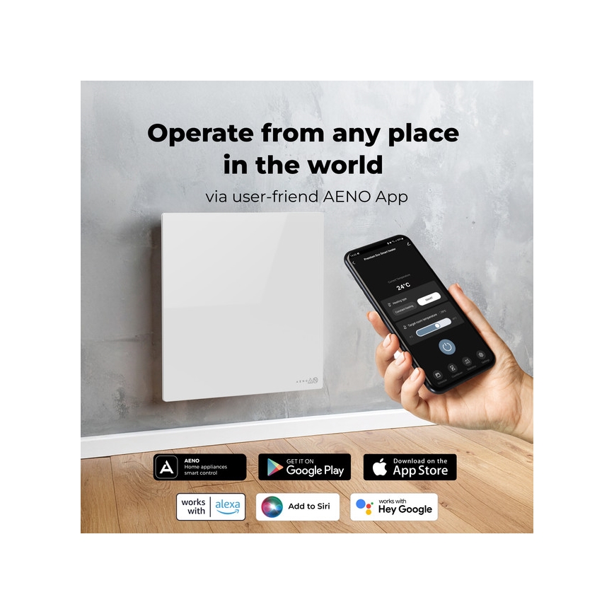 AENO - Išmanusis elektrinis infraraudonųjų spindulių panelis 500 W laikmatis/termostatas Wi‑Fi, baltas