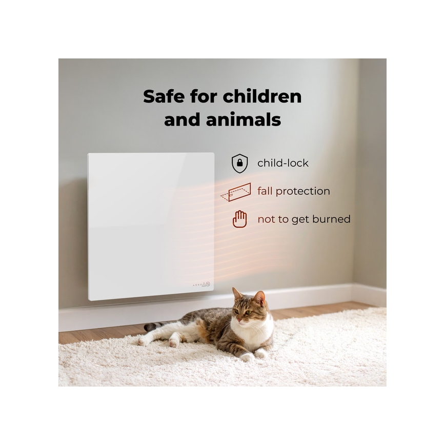 AENO - Išmanusis elektrinis infraraudonųjų spindulių panelis 500 W laikmatis/termostatas Wi‑Fi, baltas