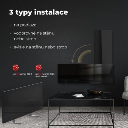 AENO - Išmanusis elektrinis infraraudonųjų spindulių skydelis 700W laikmatis/termostatas IP44 Wi-fi juoda