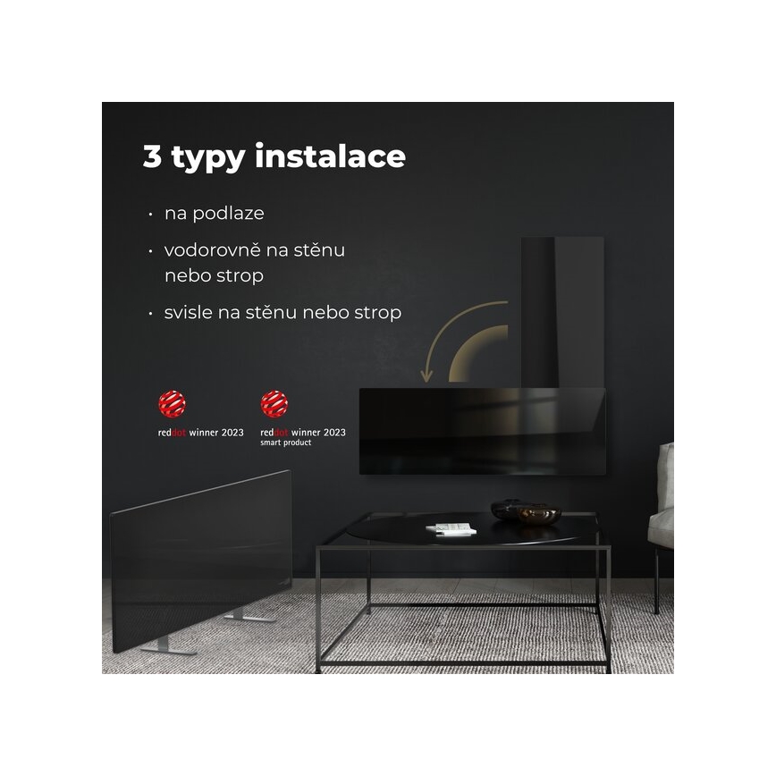 AENO - Išmanusis elektrinis infraraudonųjų spindulių skydelis 700W laikmatis/termostatas IP44 Wi-fi juoda