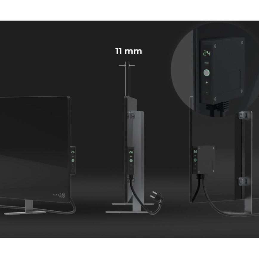 AENO - Išmanusis elektrinis infraraudonųjų spindulių skydelis su LED ekranas 700W laikmatis/termostatas IP44 Wi-fi juoda