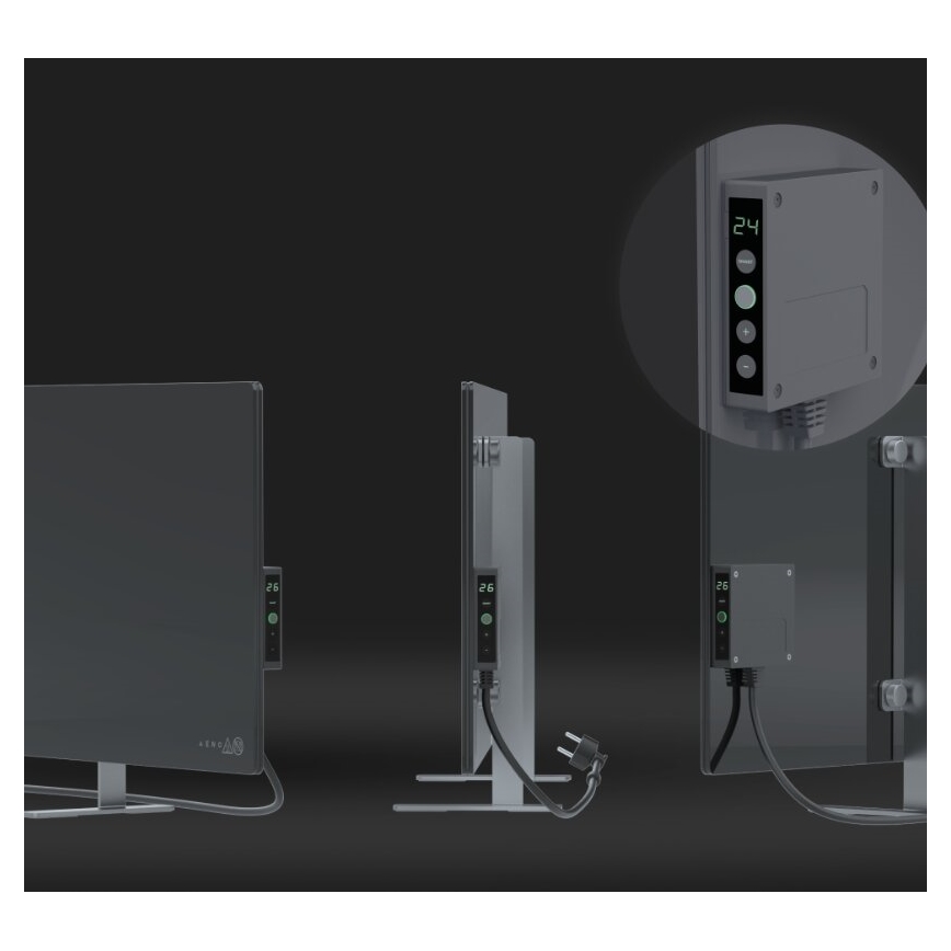 AENO - Išmanusis elektrinis infraraudonųjų spindulių skydelis su LED ekranas 700W laikmatis/termostatas IP44 Wi-fi pilka