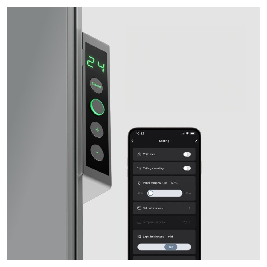AENO - Išmanusis elektrinis infraraudonųjų spindulių skydelis su LED ekranas 700W laikmatis/termostatas IP44 Wi-fi pilka