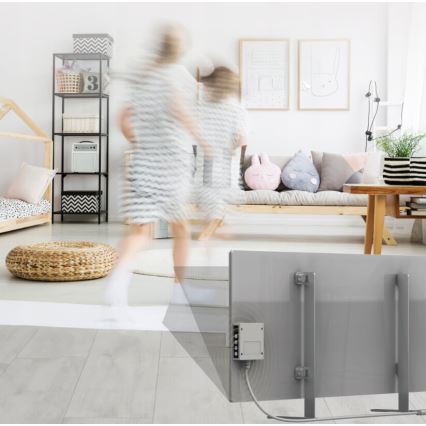 AENO - Išmanusis elektrinis infraraudonųjų spindulių skydelis su LED ekranas 700W laikmatis/termostatas IP44 Wi-fi pilka