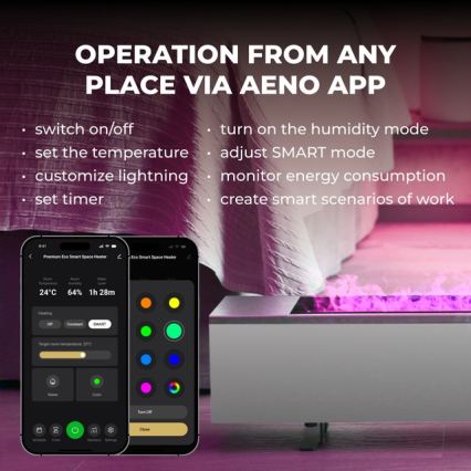 AENO - Išmanusis elektrinis šildytuvas/konvektorius 1000/2000W balta