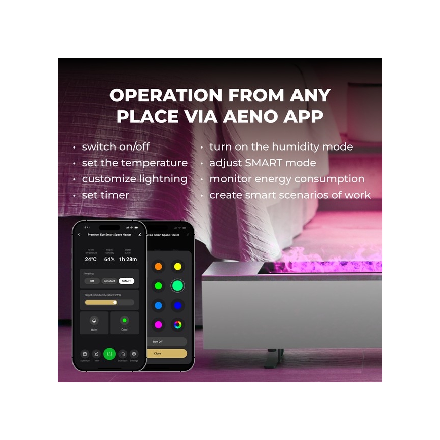 AENO - Išmanusis elektrinis šildytuvas/konvektorius 1000/2000W balta