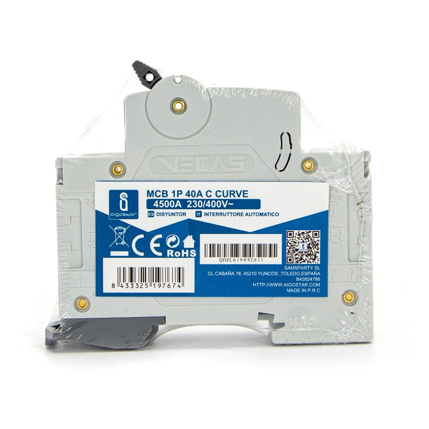 Aigostar - 1 fazės automatinis išjungiklis 1P-40A-C 230-400V