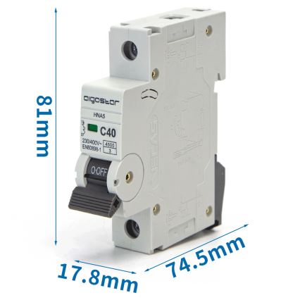 Aigostar - 1 fazės automatinis išjungiklis 1P-40A-C 230-400V