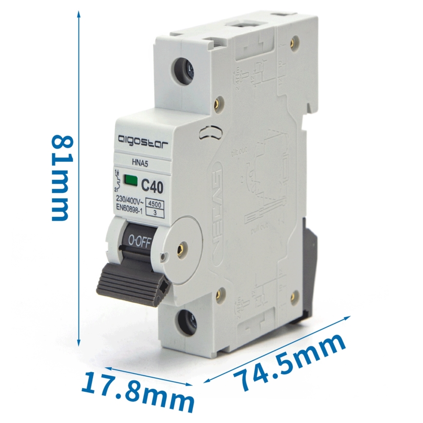 Aigostar - 1 fazės automatinis išjungiklis 1P-40A-C 230-400V