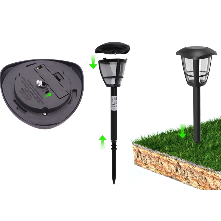 Aigostar - Rinkinys 12 vnt. LED saulės lempų LED/0,06W/2V 33,8 cm 6500K 100 mAh IP44 juoda