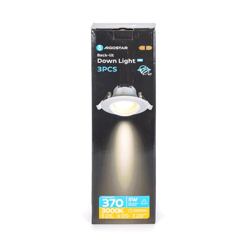 Aigostar - 3 dalių LED lubinis šviestuvas LED/5W/230V 3000K, 8,5 cm skersmens, balta