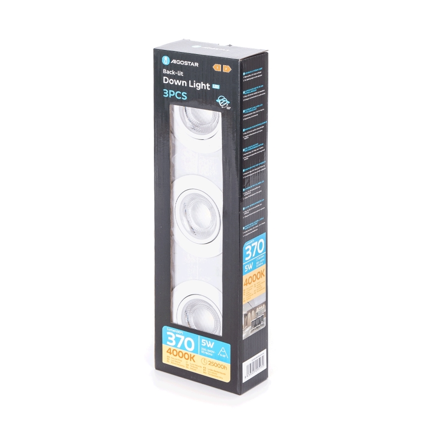 Aigostar - 3 dalių LED lubinis šviestuvas LED/5W/230V 4000K, 8,5 cm skersmens, balta