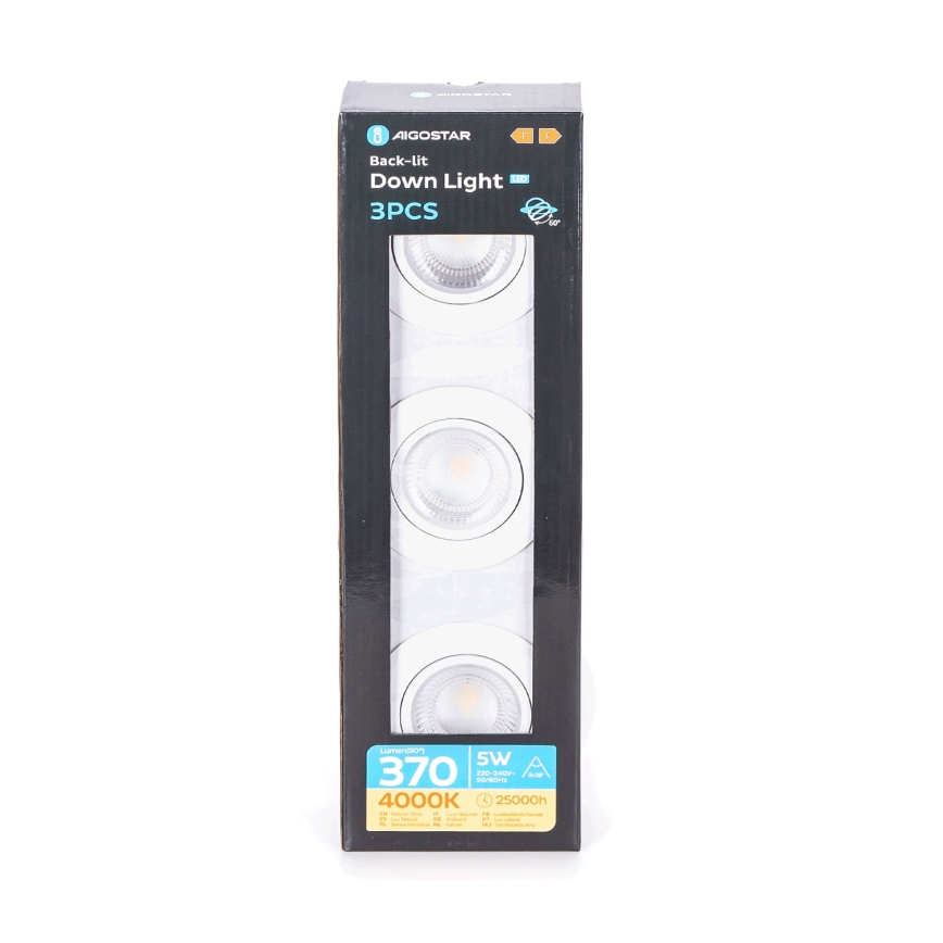Aigostar - 3 dalių LED lubinis šviestuvas LED/5W/230V 4000K, 8,5 cm skersmens, balta