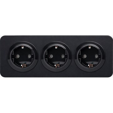 Aigostar - 3 lizdų SCHUKO sieninis lizdas su rėmeliu, 250V/16A, juodas