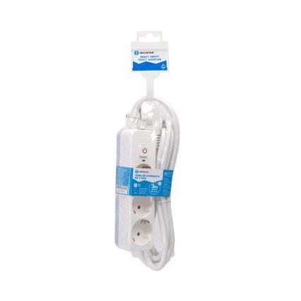 Aigostar - Pratęsimo laidas su jungikliu 3 lizdai, F tipo, 3 m, SCHUKO, baltas