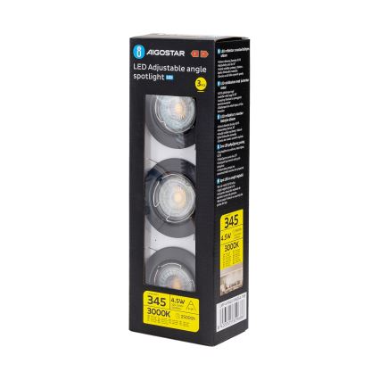 Aigostar - 3x LED įleidžiamų šviestuvų komplektas 1xGU10/4,5W/230V 3000K juodas