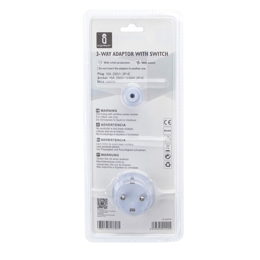 Aigostar - Lizdas su jungikliu, 3x16A/230V SCHUKO