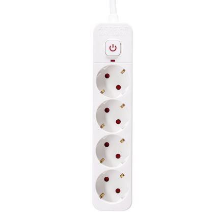 Aigostar - Pratęsimo laidas su jungikliu 4 lizdai, F tipo, 5 m, SCHUKO, balta