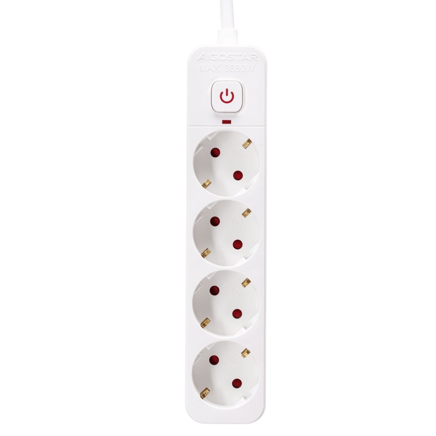 Aigostar - Pratęsimo laidas su jungikliu 4 lizdai, F tipo, 5 m, SCHUKO, balta