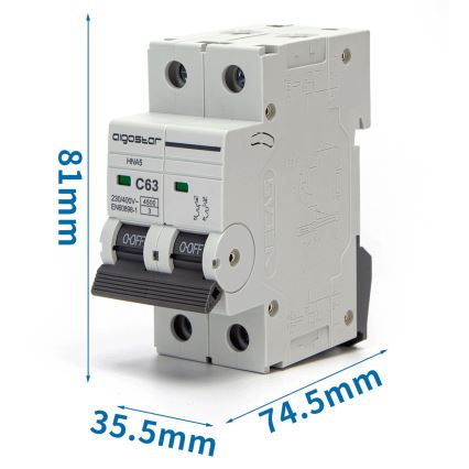 Aigostar - Automatinis išjungiklis 2 fazių 2P-63A-C 230-400V