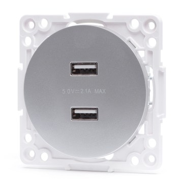 Aigostar - be rėmelio USB maitinimo lizdas 2x USB-A, sidabrinės spalvos