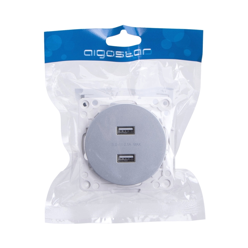 Aigostar - be rėmelio USB maitinimo lizdas 2x USB-A, sidabrinės spalvos