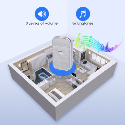 Aigostar - Belaidis kištukinis durų skambutis 230V/12V IP44 sidabro spalvos