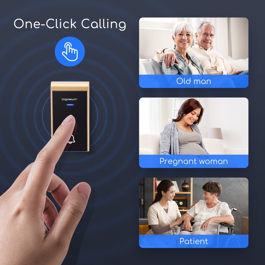 Aigostar - Bevielis kištukinis durų skambutis 230V/12V IP44 juodas