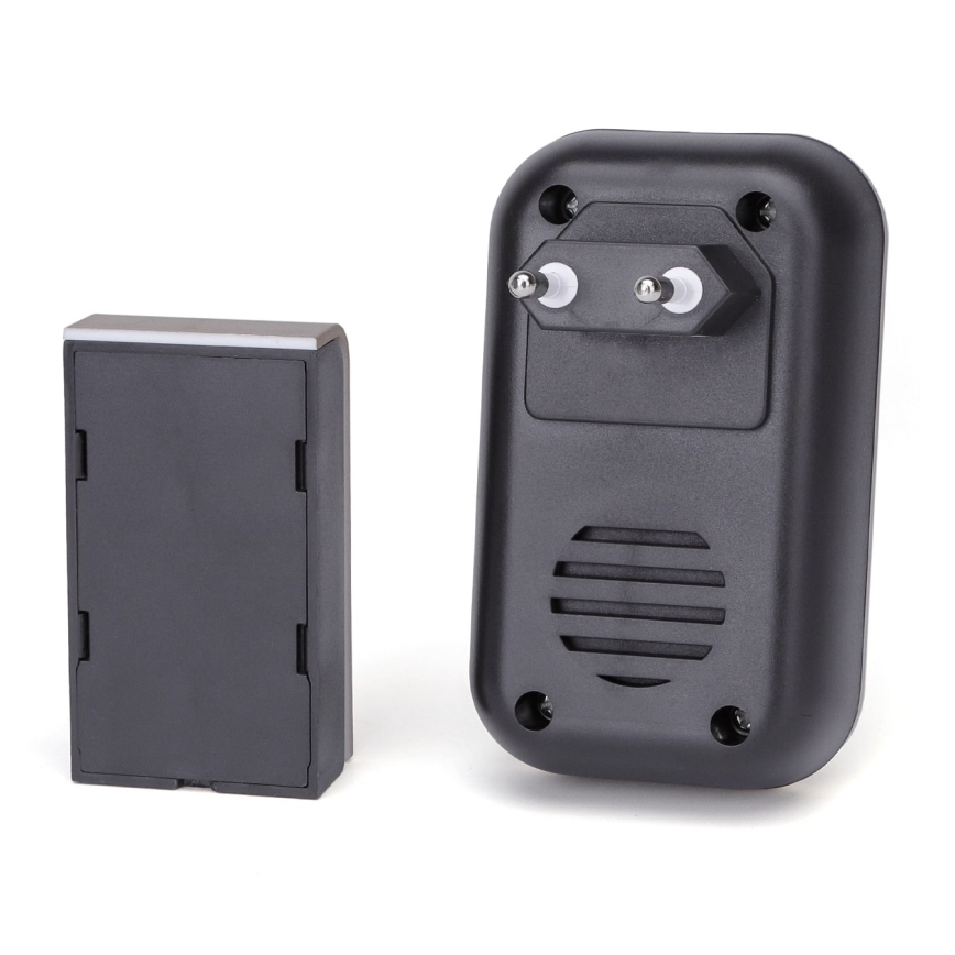 Aigostar - Bevielis kištukinis durų skambutis 230V/12V IP44 juodas