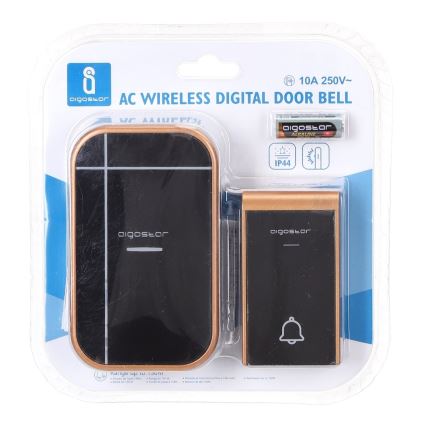 Aigostar - Bevielis kištukinis durų skambutis 230V/12V IP44 juodas