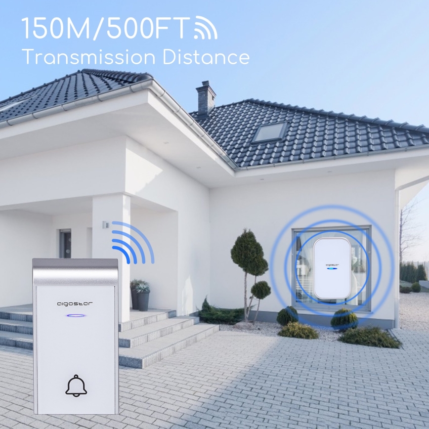 Aigostar - Belaidis durų skambutis į lizdą 230V/12V IP44 baltas