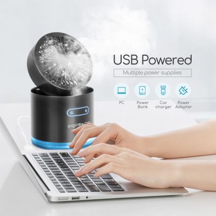 Aigostar - RGB Belaidis mini stalas ventiliatorius su rūko efektu MIST 10W/5V juoda