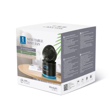 Aigostar - RGB Belaidis mini stalas ventiliatorius su rūko efektu MIST 10W/5V juoda