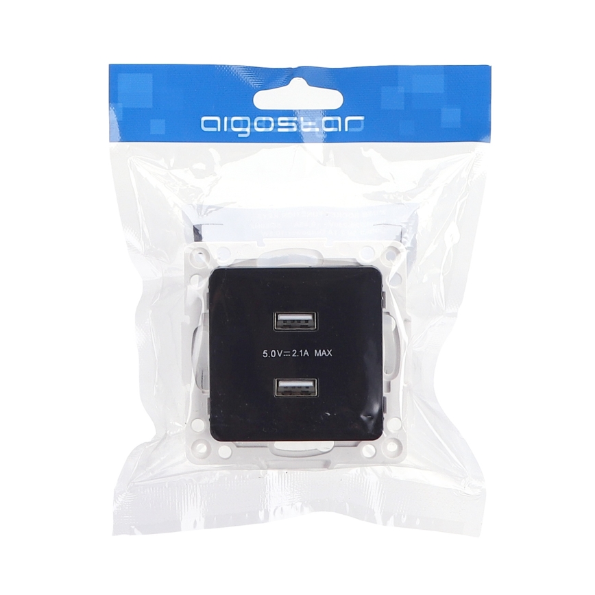 Aigostar - berėmis USB maitinimo lizdas, 2x USB-A, juodas