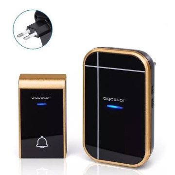 Aigostar - Bevielis kištukinis durų skambutis 230V/12V IP44 juodas