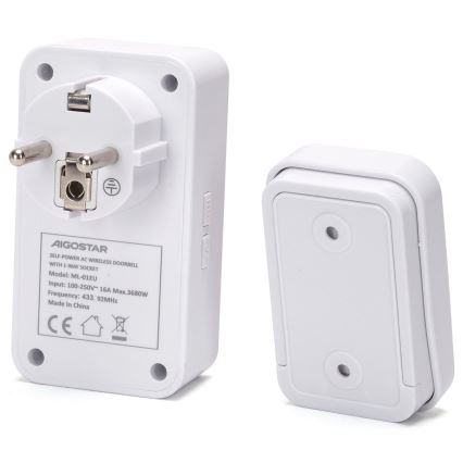 Aigostar - Bevielis prijungiamas durų skambutis 1Z 230V IPX4 balta