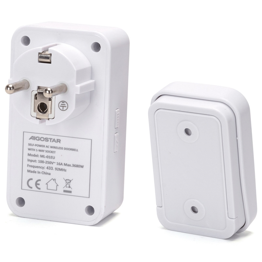 Aigostar - Bevielis prijungiamas durų skambutis 1Z 230V IPX4 balta