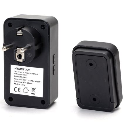 Aigostar - Bevielis prijungiamas durų skambutis 1Z 230V IPX4 juoda