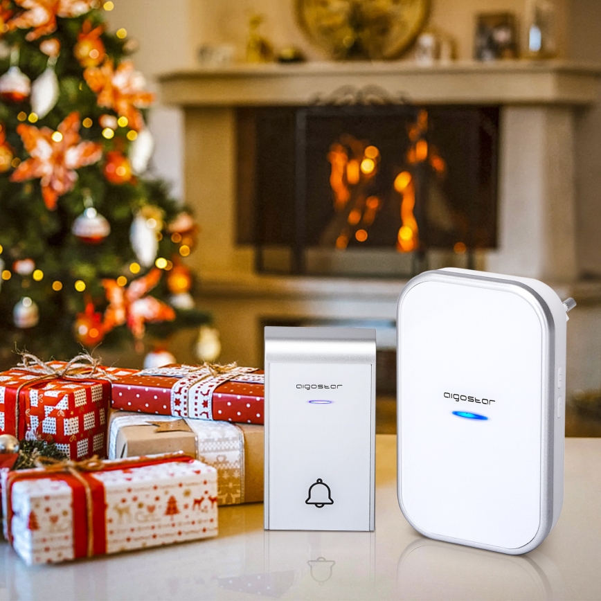 Aigostar - Bevielis prijungiamas durų skambutis 230V/12V IP44 balta