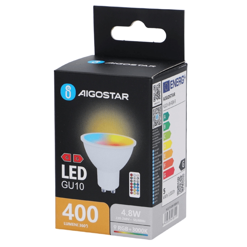 Aigostar - LED RGBW dimeriuojama lemputė GU10/4,8W/230V 3000K + nuotolinis valdymas
