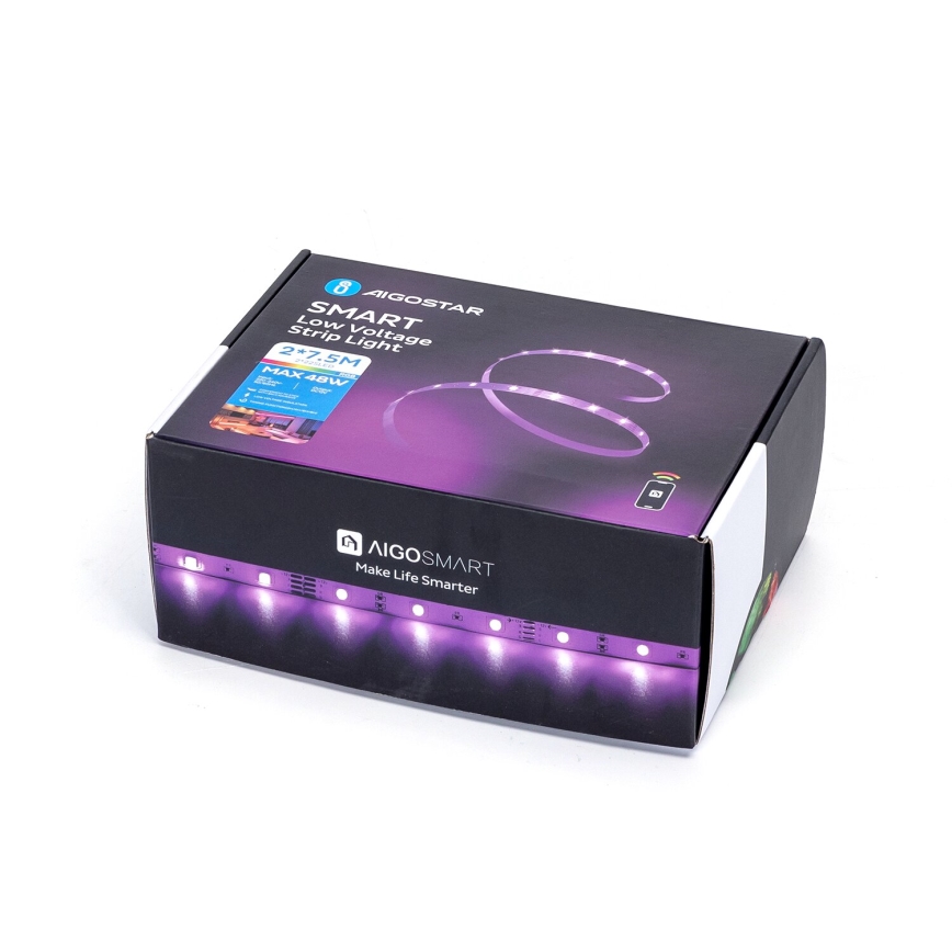 Aigostar - dimeriuojama LED RGBW juosta LED/48W/12V 2x7,5 m Wi-Fi