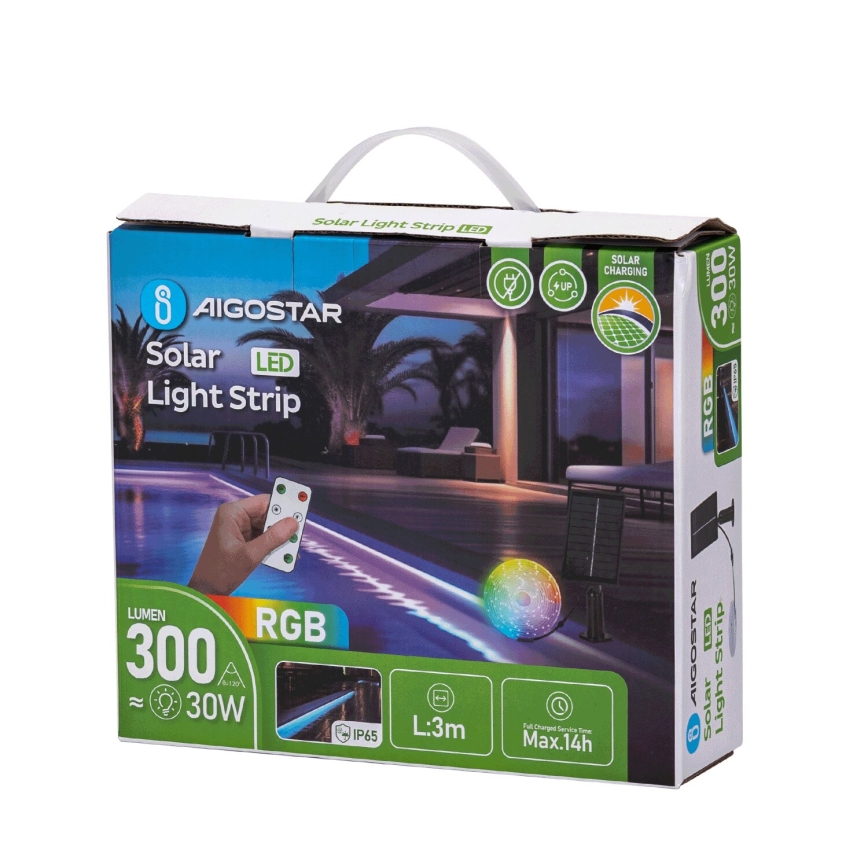 Aigostar - LED RGB reguliuojama saulės juosta LED/1,6W/3,2V 3+2m IP65 1800 mAh + nuotolinio valdymo pultas