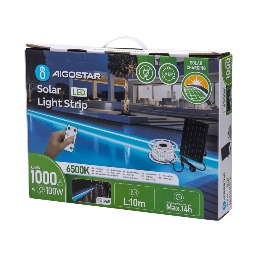 Aigostar - Reguliuojamo ryškumo saulės LED juosta LED/20W/3,2V 20 m 2700K IP65 20000 mAh + su nuotoliniu pultu