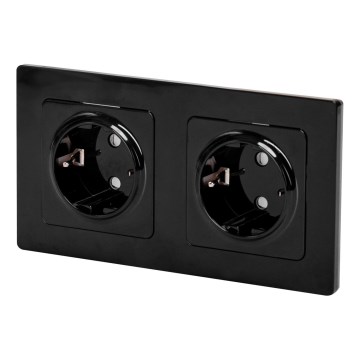 Aigostar - Dviguba namų rozetė su rėmeliu SCHUKO 230V/16A, juoda