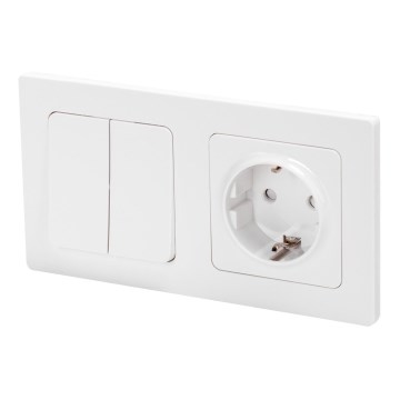 Aigostar - Dvigubas jungiklis nr. 1 ir SCHUKO 250V lizdas su rėmeliu, baltas